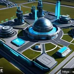 Home 19 에이지오브제트 비밀 퀘스트 공략 - A futuristic command center base in a sci-fi strategy game, featuring sleek metallic buildings with ...