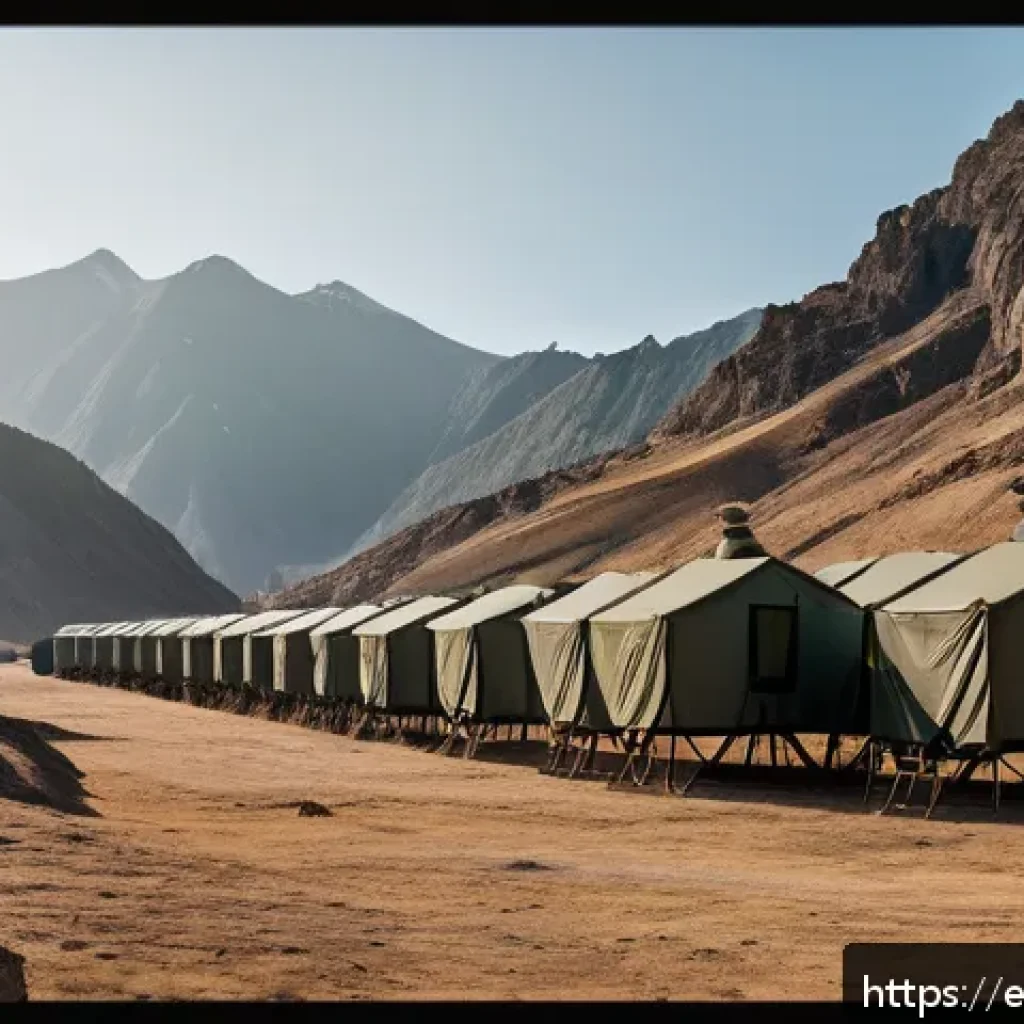 에이지오브제트 훈련소 업그레이드 팁 - A high-tech military training camp set in a rugged mountainous terrain during sunset, featuring mult...