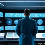 Home 23 에이지오브제트 연구소 효율적 운영 - A futuristic research laboratory inside a high-tech military base, featuring multiple advanced resea...